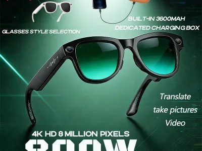 M02 Ultra 800W Smart Glasses Translator Photo Video Recording Music Playback With Charging Box SmartGlasses Sunglasses Men Women