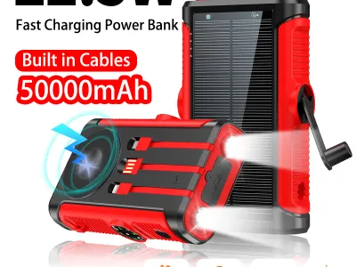 50000mAh Solar Power Bank 22.5W Magnetic Wireless Charging Camping Powerbank with Cables External Battery for IPhone Magsafe