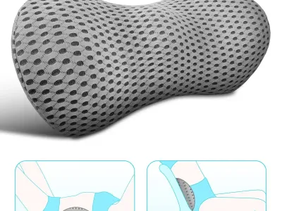 Ergonomic Memory Foam Lumbar Pillow for Back - Medium Soft Knit Fabric Cover, Removable, Ideal for Car Seat, Office Chair
