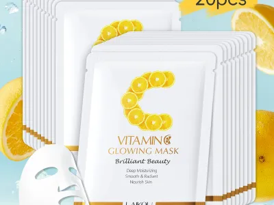 LAIKOU Vitamin C Glowing Mask Brightening Sheet Mask Hydrating Face Mask Anti-Age Skin Care 25g*20pcs