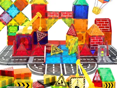 Magnetic Road Set With Car Toys For Kids Boys Girls Magnet Building Blocks Construction Toys Birthday Gifts For Toddlers