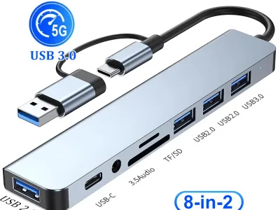 KEBIDUMEI 8-in-2 USB 3.0 Hubs USB C HUB USB C Docking Station 5Gbps Transmission OTG Adapter Type C to USB For Laptop Macbook