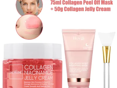 75ml Collagen Peel Off Face Mask With 50g Collagen Jelly Cream Hydrating Moisturizing Night Wrapping Mask Cream Korean Skincare