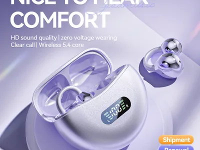 Wireless Bone Conduction HIFI Bluetooth 5.4 Earbuds Clip On Ear With Mic Digital Display Waterproof Sport Headsets 2025