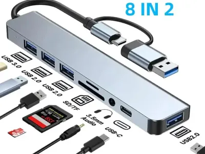 USB 3.0 Type C Adapter Docking Station USB 3.0 Hub TF SD Card Reader Audio Output Multi-hub Splitter for Macbook Pro Computer