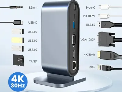 USB C Docking Station PD 100W USB C HUB Type C to HDMI-Compatible Adapter 4K 30Hz VGA RJ45 USB 3.0 HUB USB Splitter for MacBook