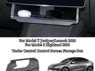 Center Console Screen Under Storage Box For Tesla Model 3/Y Juniper/Launch 2026, Center Console Hidden Storage Organizer Tray