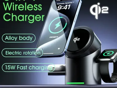 New Truly Qi2 3 In 1 Magnetic Touch Button Wireless Charger For Android iPhone iWatch Airpods Magsafe Fast Charging Dock Station