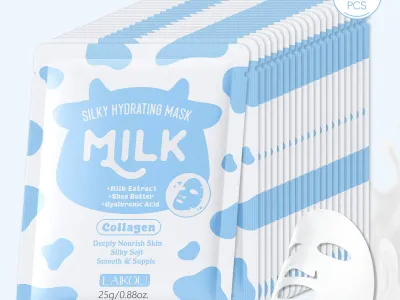 LAIKOU Milk Silky Hydrating Mask Brightening Collagen Sheet Mask Anti-Age Skin Care Moisturizing Face Mask 25g*20pcs
