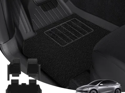 YZ for Tesla Model Y Juniper 2026 Floor Mats with Door Sill Protection Strips All-weather Floor Liner Cargo Mat Trunk Backrest