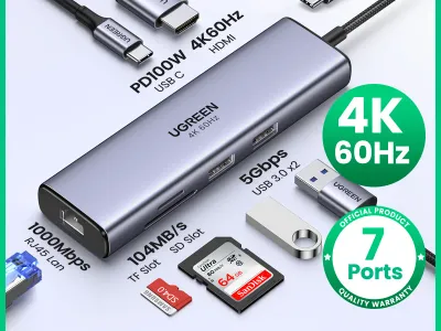 UGREEN USB HUB 7-in-1 Type-C to 4K60Hz HDMI SD&TF 5Gbps USB3.0 PD100W for Lapop Macbook Accessories USB Splitter Docking Station