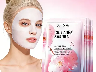5pcs SADOER Sakura Face Mask Facial Skincare Moisturizing Brightening Hydrating Firming Collagen Facial Masks Face Sheet Mask