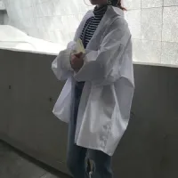 Women's Oversized White Button-Up Tunic Shirt thumbnail 4
