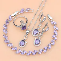925 Silver Amethyst 4-Piece Jewelry Set thumbnail 1