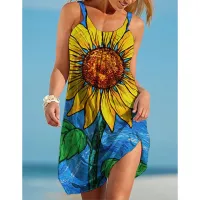 Sunflower Parrot Print Mini Beach Dress thumbnail 6