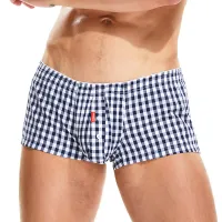 Cotton Plaid Boxer Briefs with U Convex Design thumbnail 1