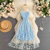 Daisy Print Mesh Midi Party Dress thumbnail 4