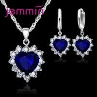 Heart Pendant Hoop Earrings Silver Jewelry Set thumbnail 3