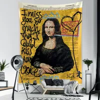 Mona Lisa Graffiti Boho Tapestry thumbnail 1