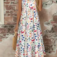 Watercolor Floral Sleeveless Midi Dress thumbnail 1