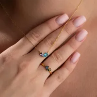 Personalized Heart Birthstone Necklace & Ring Set thumbnail 3