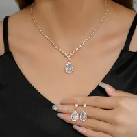 Luxury Zircon Stud Earrings & Necklace Set thumbnail 1