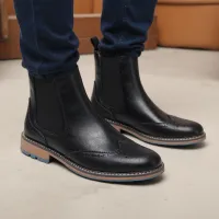 Brogue Chelsea Leather Boots Men thumbnail 4