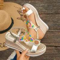 Boho Beaded Wedge Sandals - Summer thumbnail 1