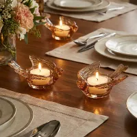 Amber Glass Bird Tealight Holders thumbnail 1