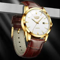 LIGE Men's Brown Leather Chronograph Watch thumbnail 4