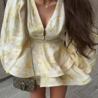 Floral Print Mini Dress Balloon Sleeve thumbnail 4