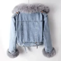 Women Faux Fur Lined Denim Jacket thumbnail 3