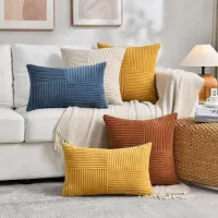 Rust Boho Corduroy Patchwork Pillow Cover thumbnail 5