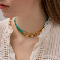 Gold Plated Blue Bead Choker Necklace thumbnail 1