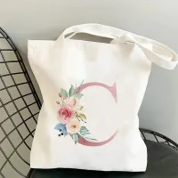 Pink Flower Letter Canvas Shoulder Bag thumbnail 4