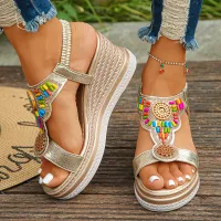 Boho Beaded Wedge Sandals - Summer thumbnail 2