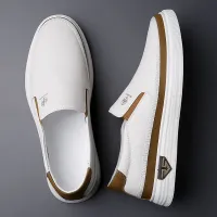 Men's Leather Slip-On Sneakers White thumbnail 4