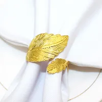Matte Gold Fall Leaf Napkin Rings Set of 8 thumbnail 5