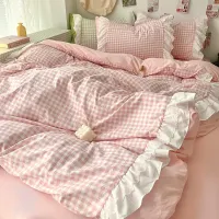 Pink Plaid 3-Piece Duvet Cover Set thumbnail 1