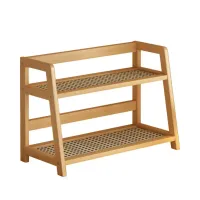 Wooden Rattan Storage Shelf Organizer thumbnail 2