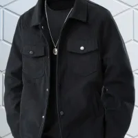 Men's Black Corduroy Trucker Jacket thumbnail 1