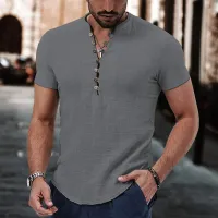 Men's V-Neck Cotton Linen Shirt thumbnail 4