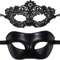 Black Lace Masquerade Mask Set for Couples thumbnail 1
