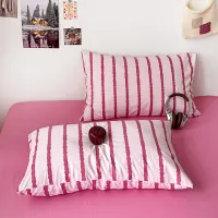 Pink Striped Cotton Duvet Cover Set 3pc thumbnail 5