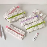 Lace Pencil Case for Student Girl Ruffle Cute Korean Makeup Stationery Organizer Bag Portable Pouch Back To School Kawaii Gift thumbnail 2
