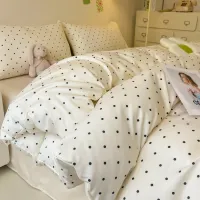 3-Piece Satin Black Dot Duvet Set thumbnail 5