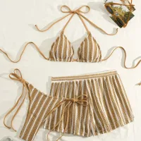 Women's 3-Piece Mesh Lace-Up Bikini Set thumbnail 6