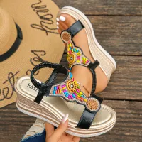 Boho Beaded Wedge Sandals - Summer thumbnail 4