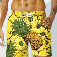 Men's 3D Pineapple Print Beach Shorts thumbnail 2