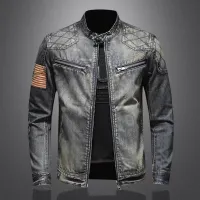 Men's Retro Biker Denim Jacket thumbnail 1